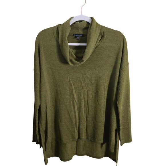 Eileen Fisher 100% Italian Merino Wool Sage Green Cowl Neck Sweater Size S - Picture 2 of 7
